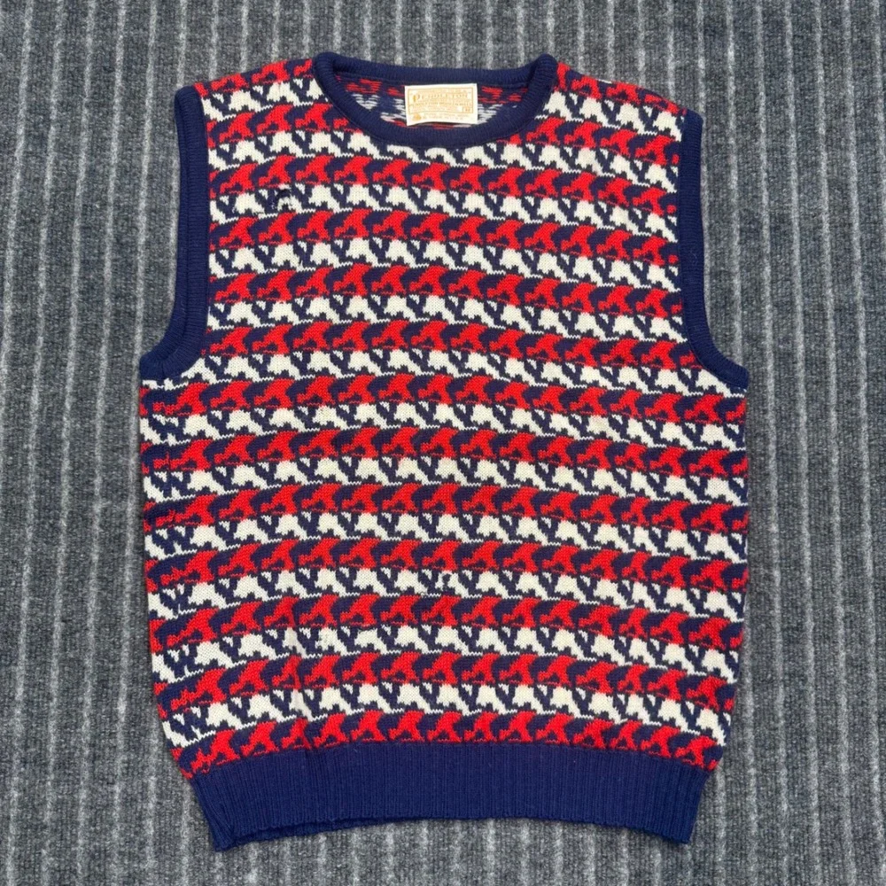 Pendleton Sweater Vest M Blue Red White Excellent Vintage Wool Geometric (2226)